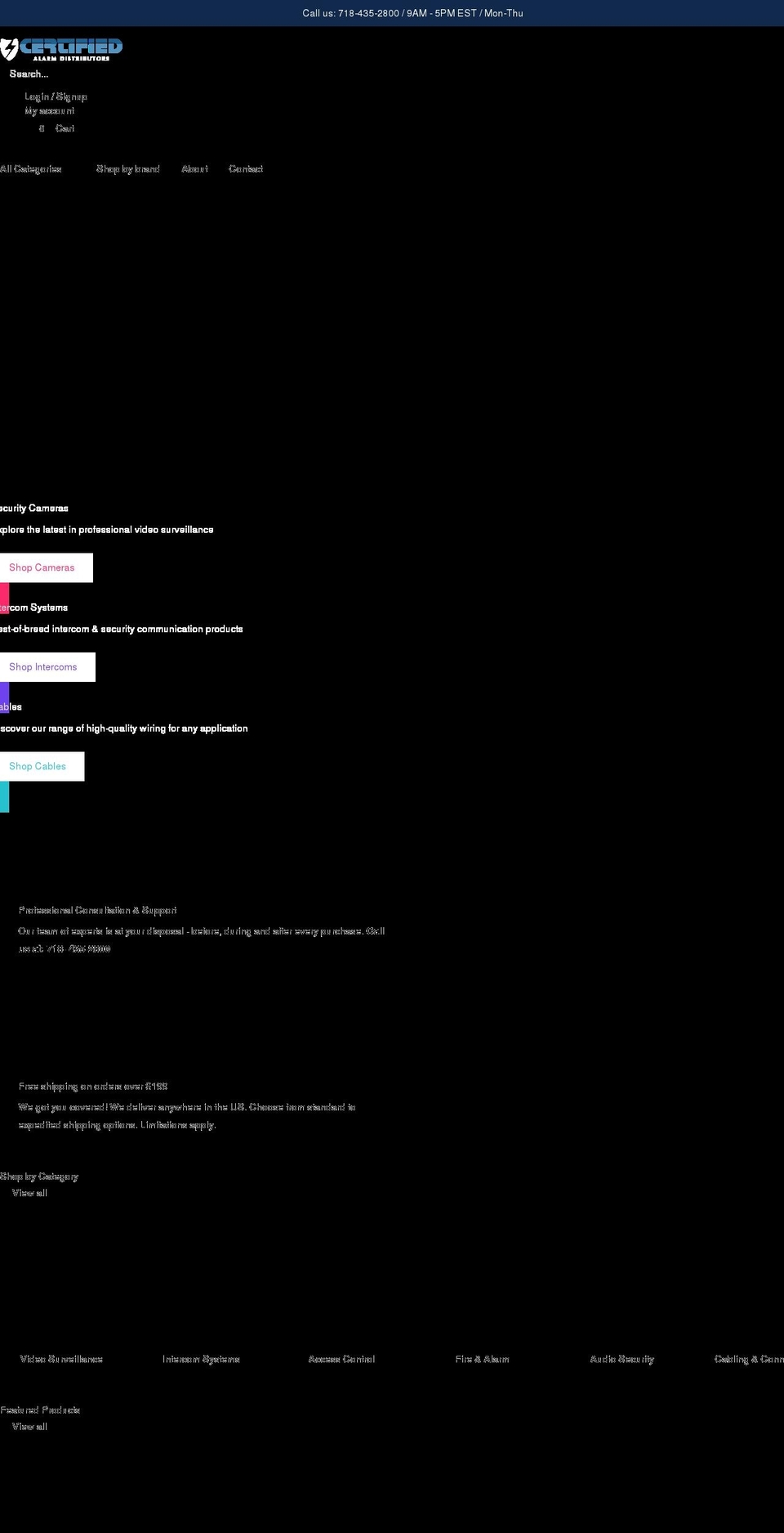 certifiedalarmdist.com shopify website screenshot