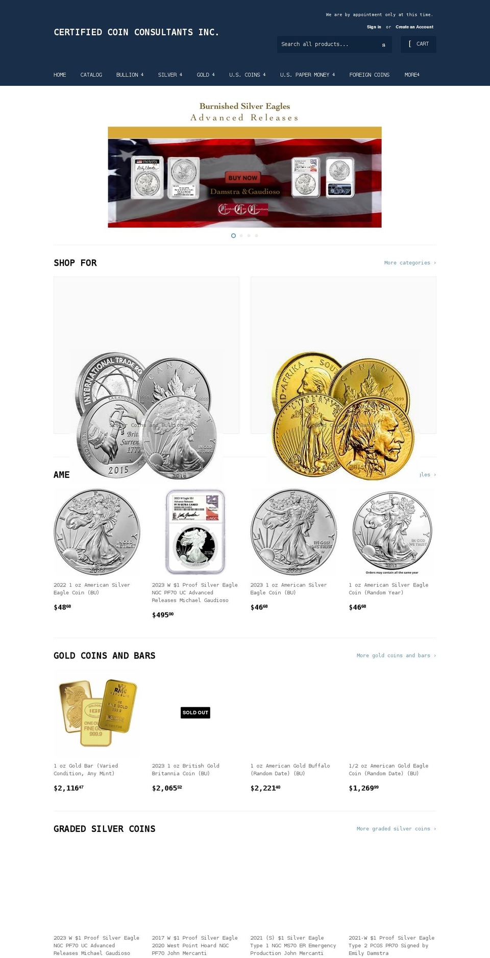 certifiedcoinconsultants.com shopify website screenshot