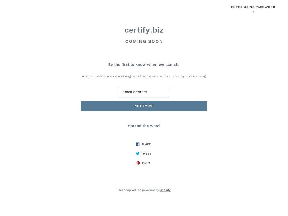 certify.biz shopify website screenshot