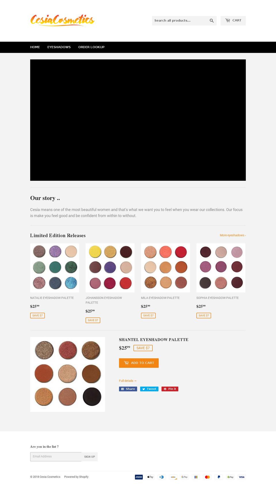 cesiacosmetics.com shopify website screenshot