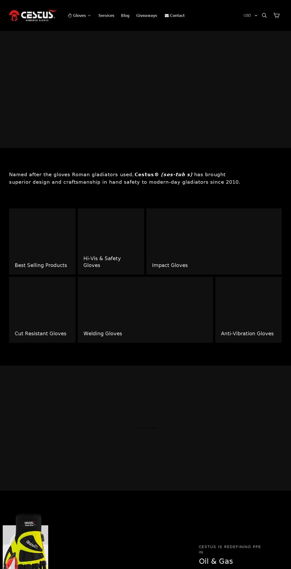 cestusgloves.com — Shopify storefront screenshot