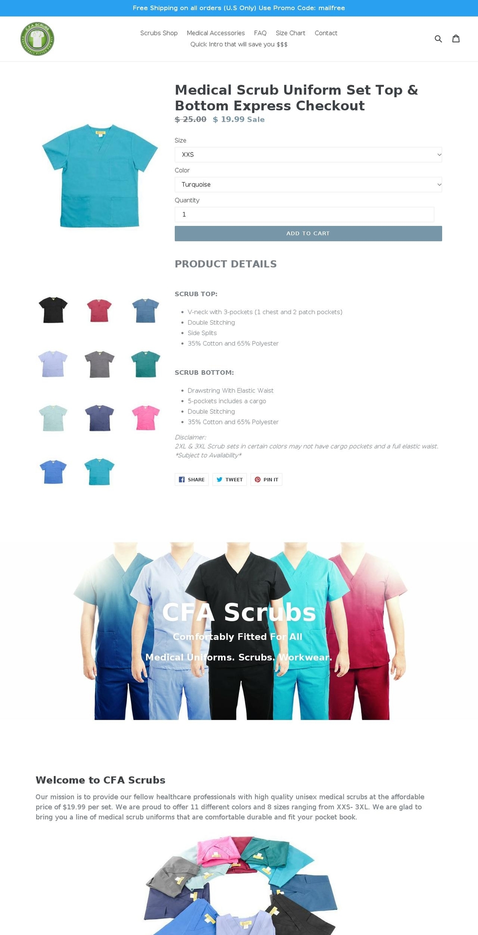 cfascrubs.com shopify website screenshot