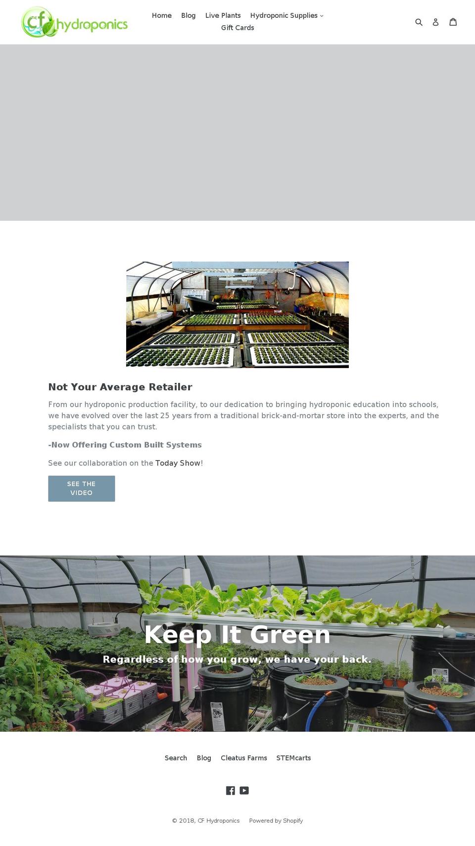 cfhydroponics.com shopify website screenshot