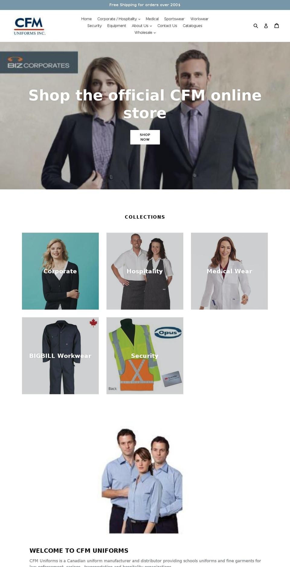 cfmuniforms.com shopify website screenshot