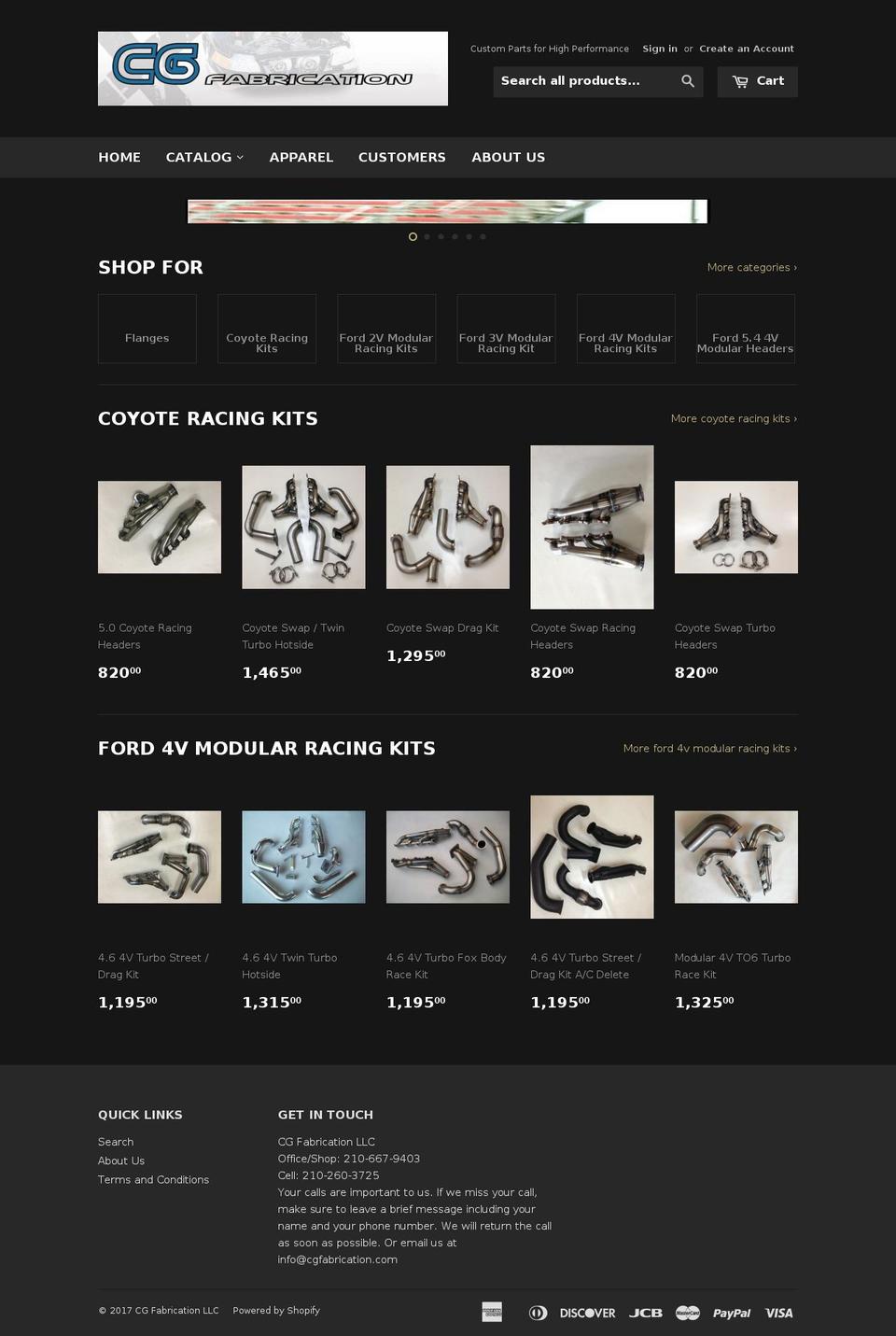 cgfabrication.com shopify website screenshot