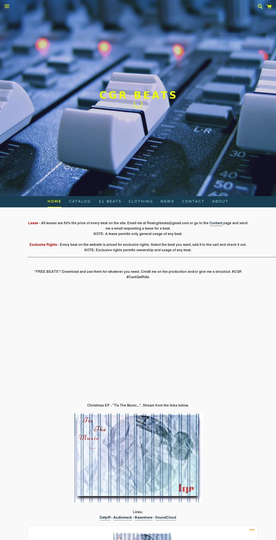 cgrbeats.com — Shopify storefront screenshot