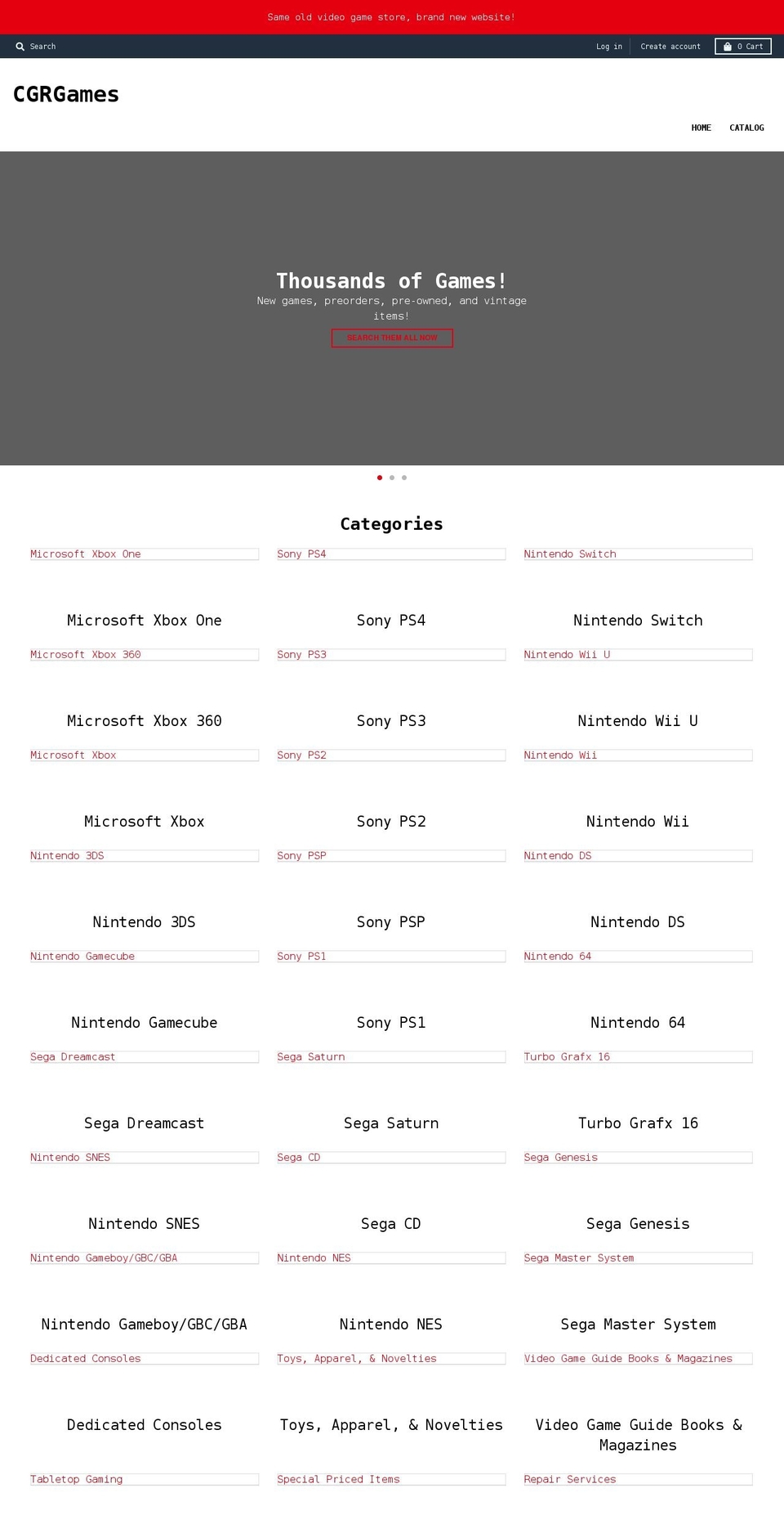 cgrgames.com shopify website screenshot