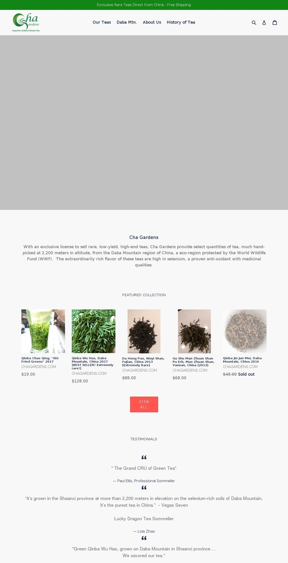 cha-gardens-tea-importers.myshopify.com shopify website screenshot
