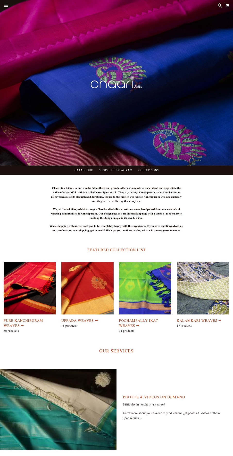 chaarisilks.com — Shopify store on .com