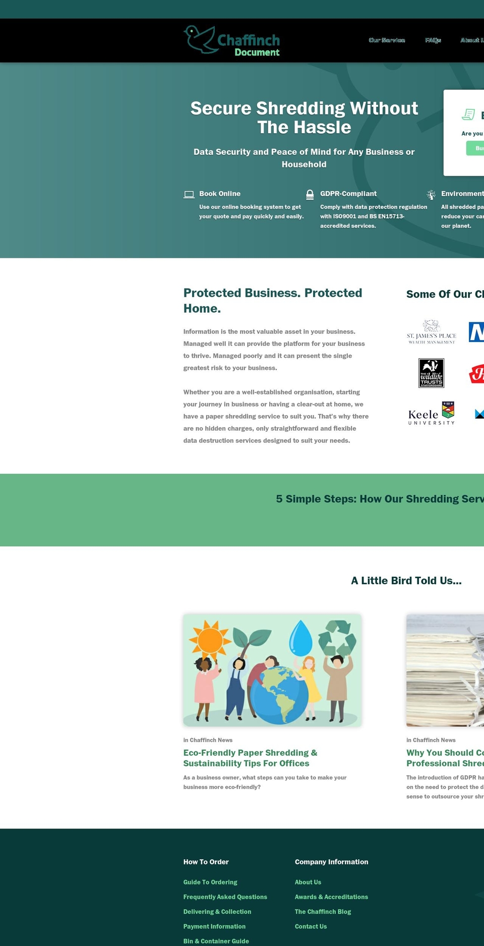 chaffinchshred.com — Shopify storefront screenshot