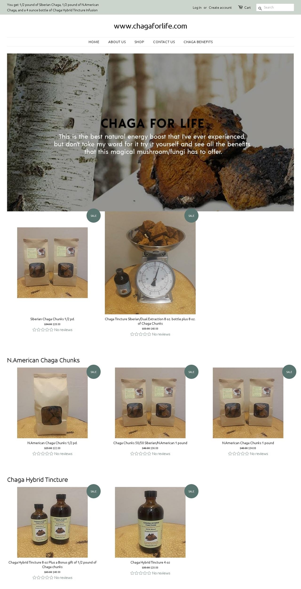 chagaforlife.com — Shopify storefront screenshot