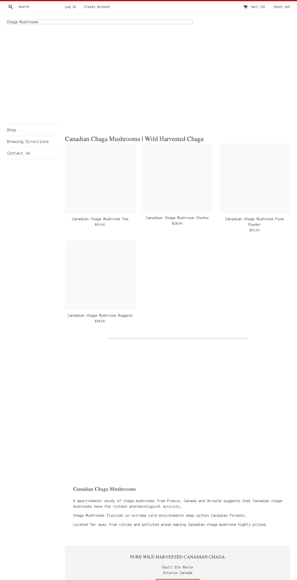 chagamushrooms.ca shopify website screenshot