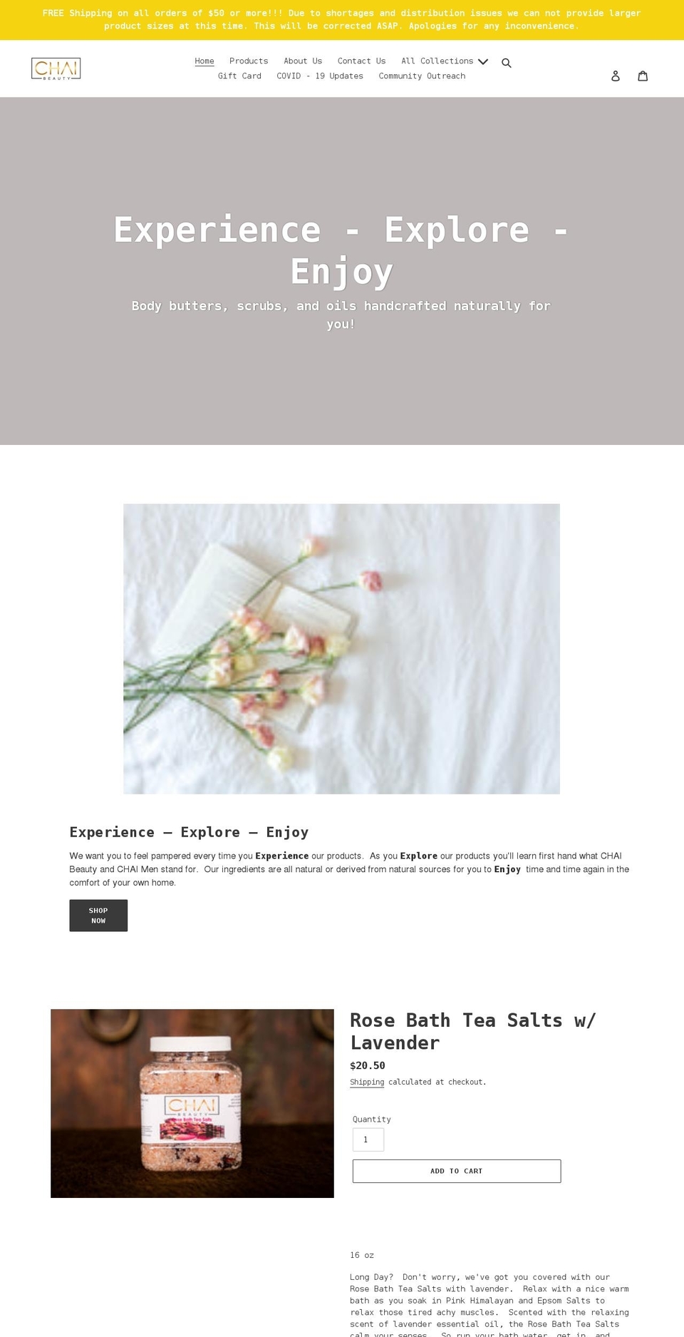 chaibeautyproducts.com shopify website screenshot