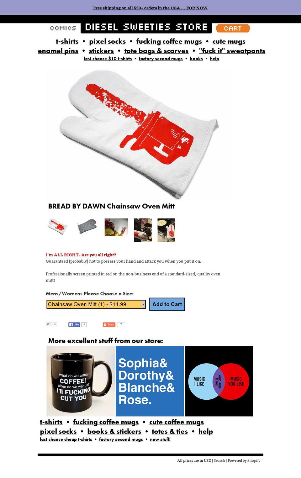 chainsawovenmitt.com shopify website screenshot