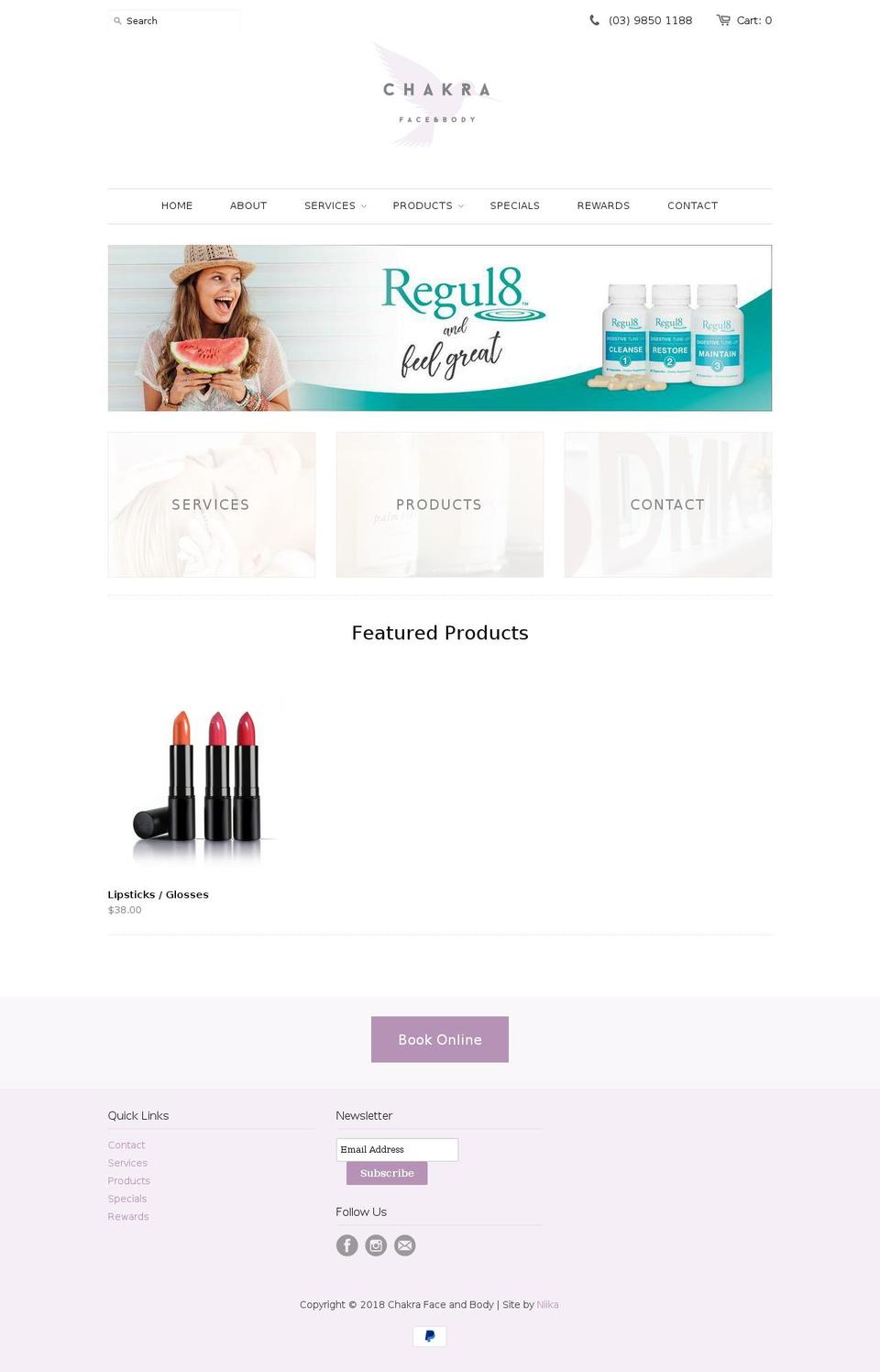 chakrafaceandbody.com — Shopify storefront screenshot