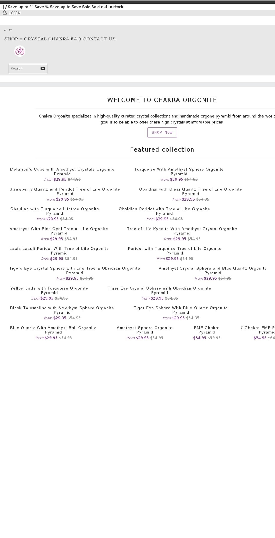 chakraorgonite.com shopify website screenshot
