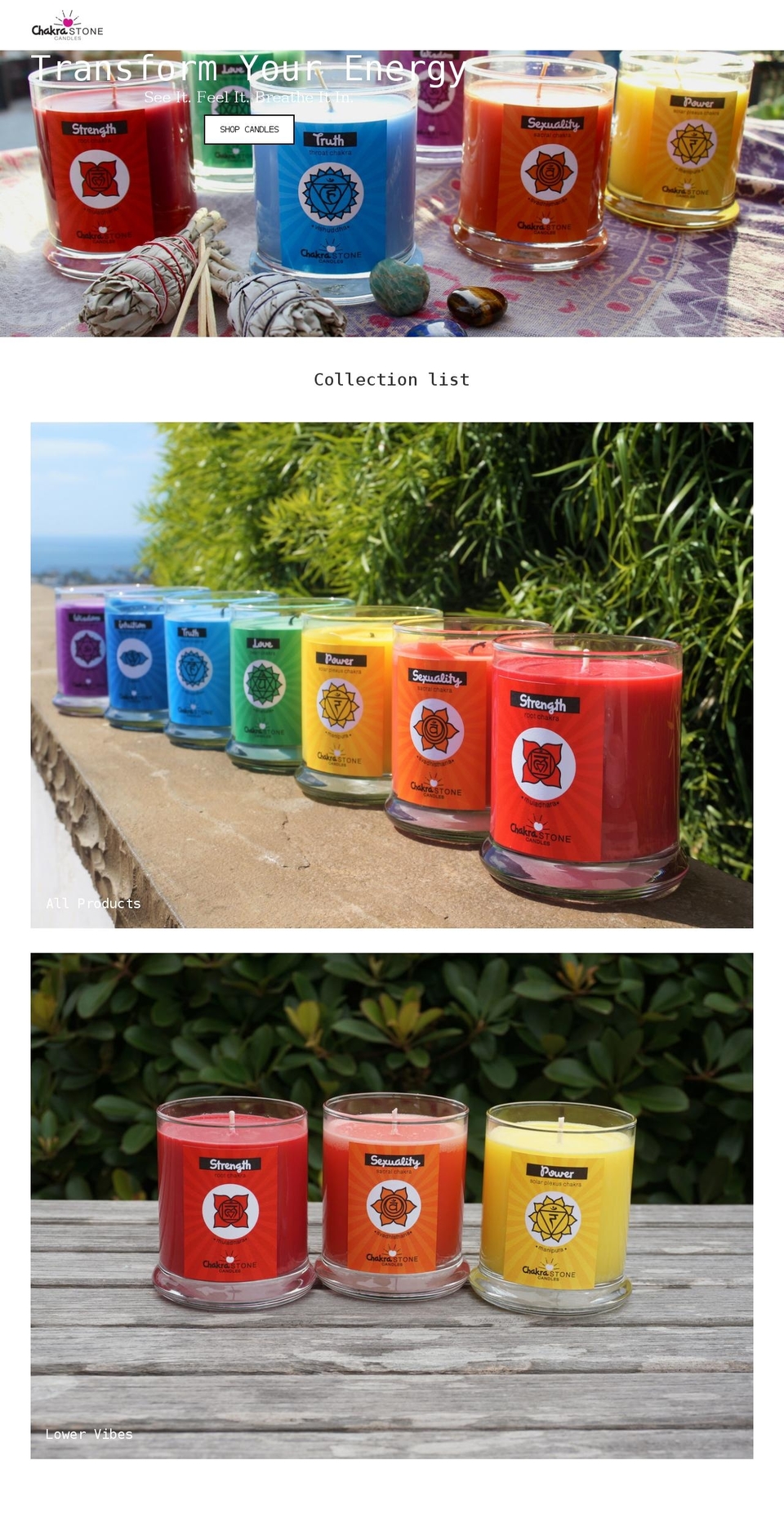 chakrastonecandles.com shopify website screenshot