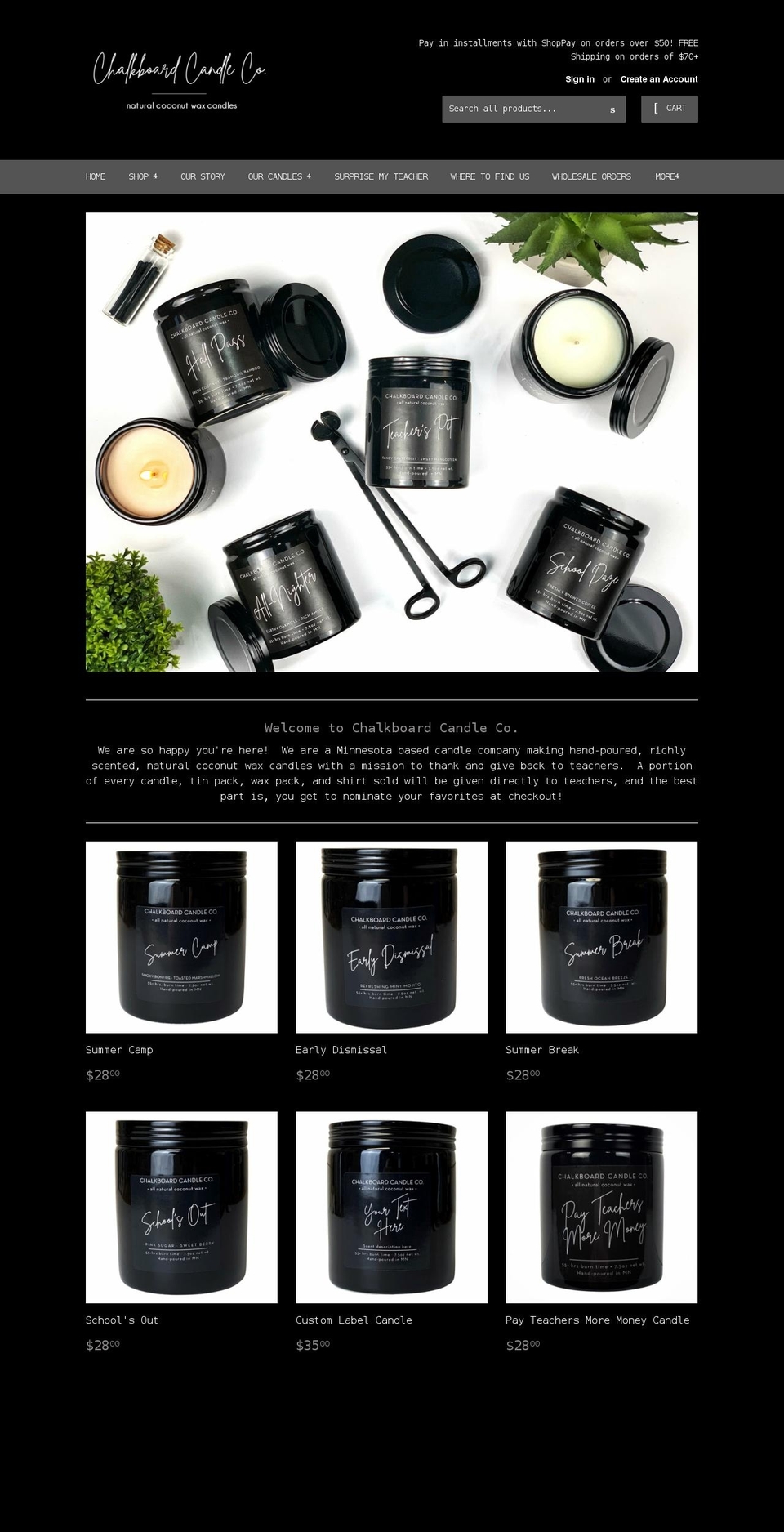 chalkboardcandleco.com shopify website screenshot