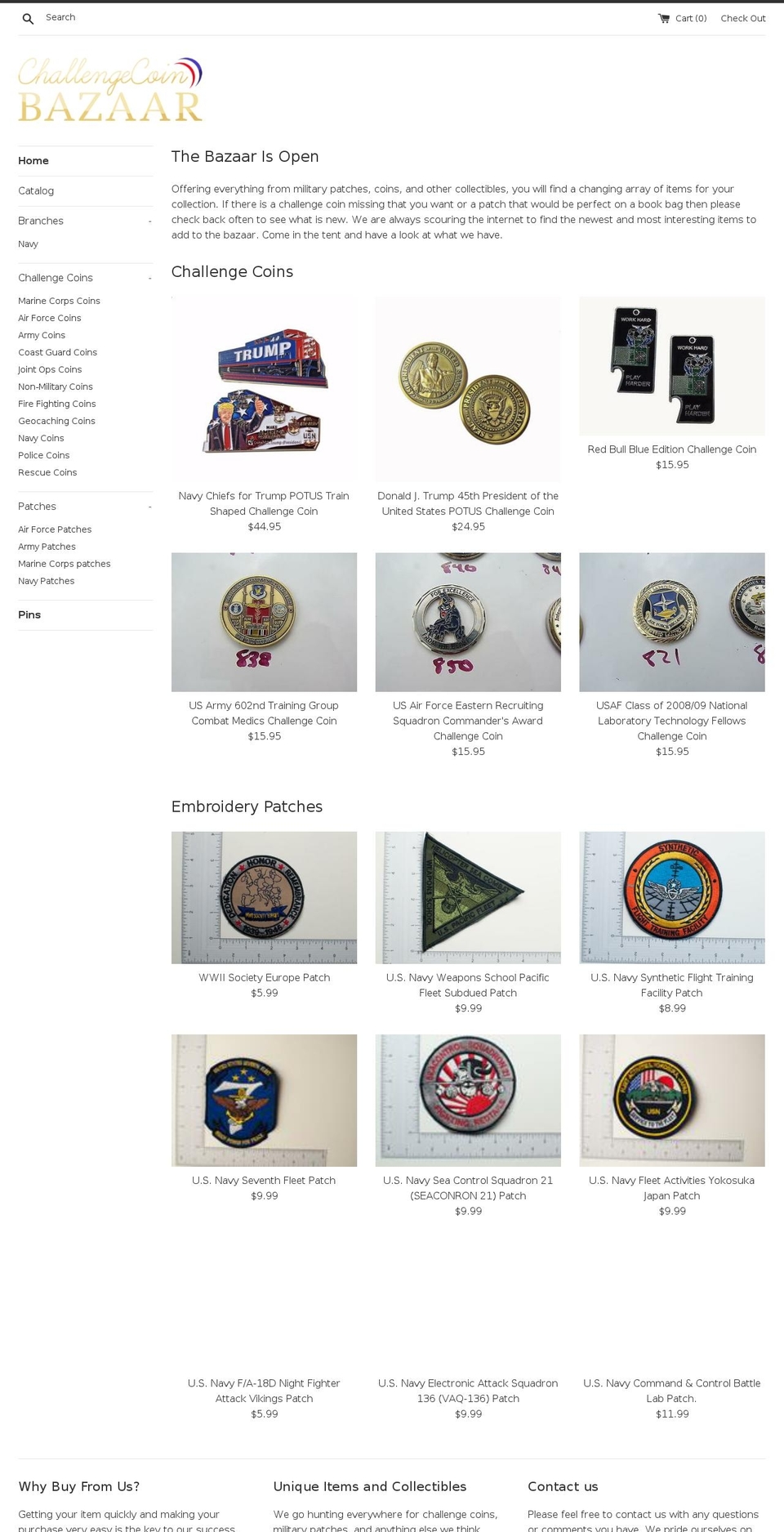 challengecoinbazaar.com shopify website screenshot