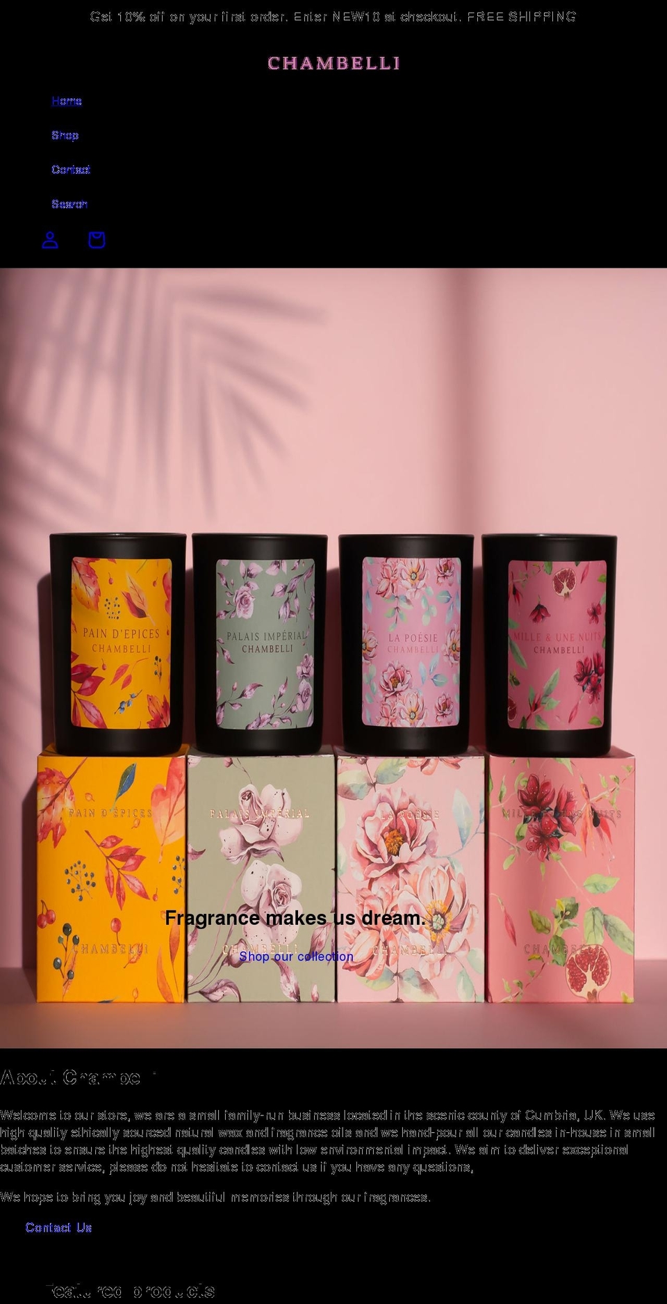 chambelli.com shopify website screenshot