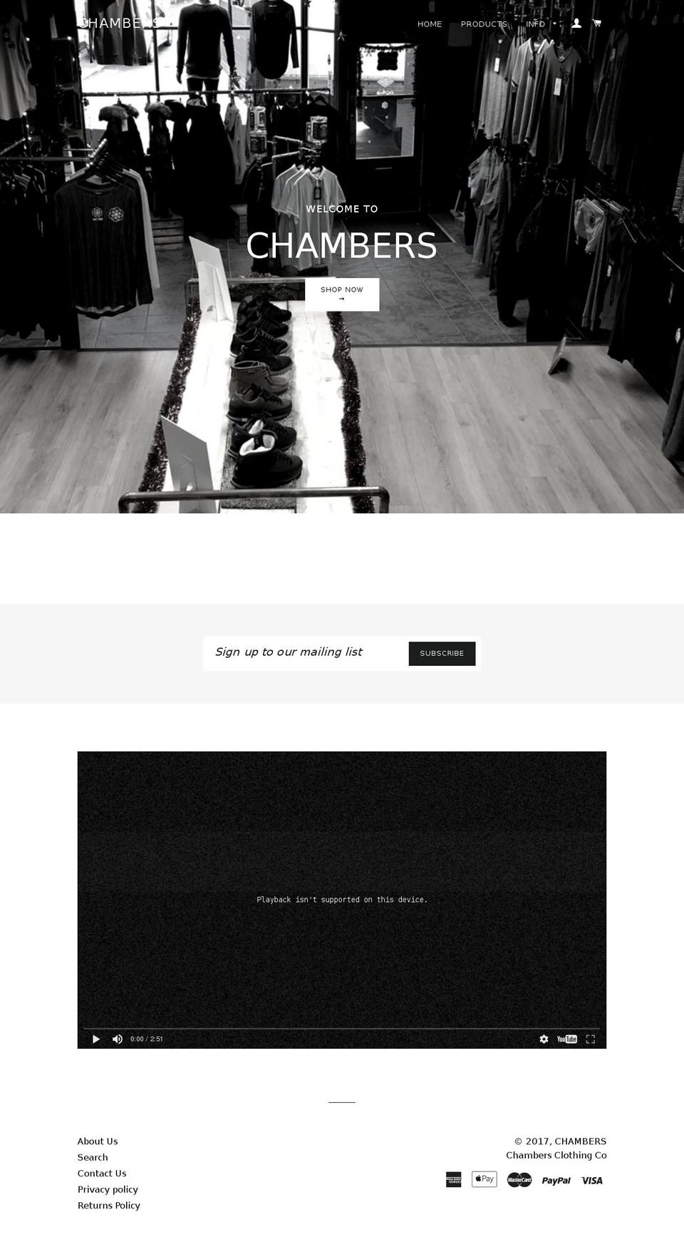 chambersclothingco.com shopify website screenshot