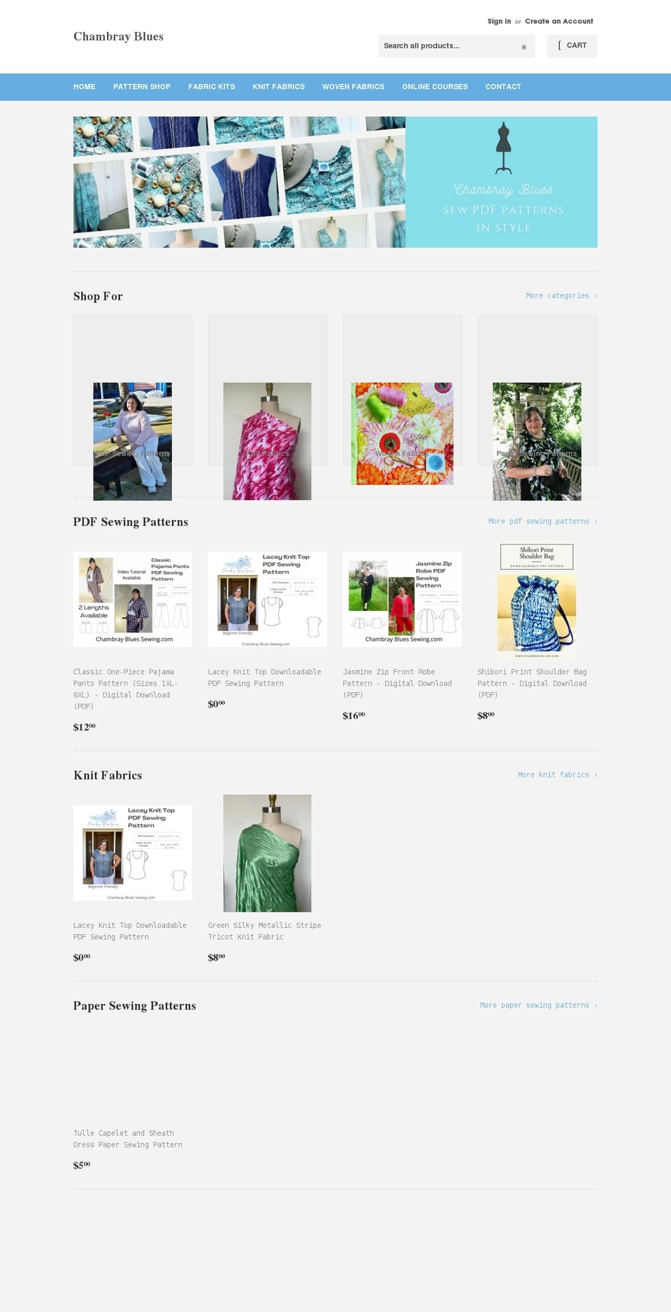 chambraybluessewing.com shopify website screenshot