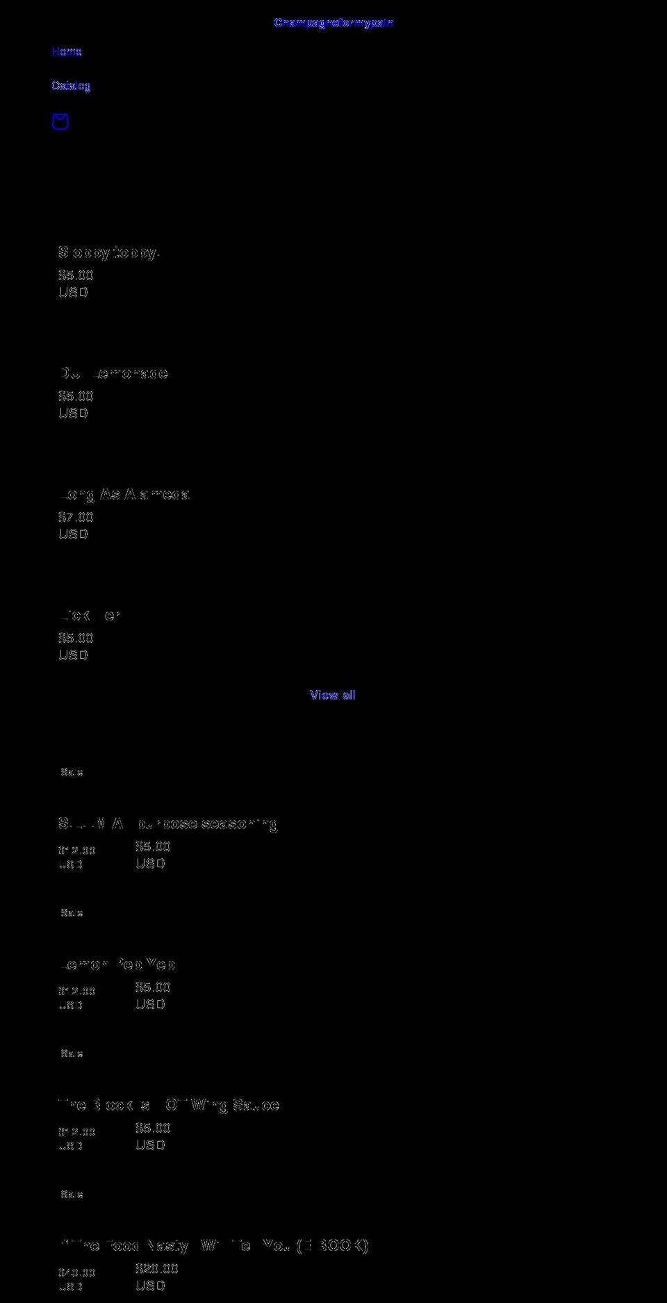 champagneformypain.com shopify website screenshot