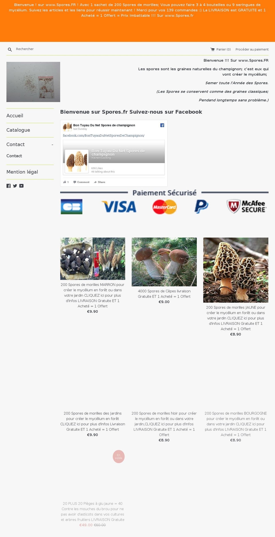champignons-comestibles.com — Shopify storefront screenshot