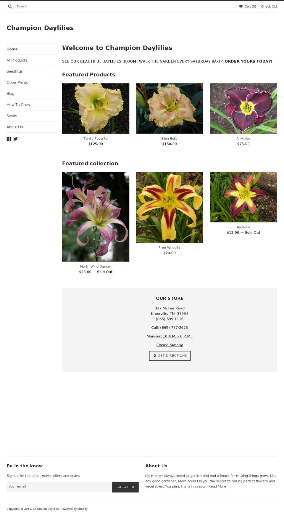 championdaylilies.com — Shopify storefront screenshot