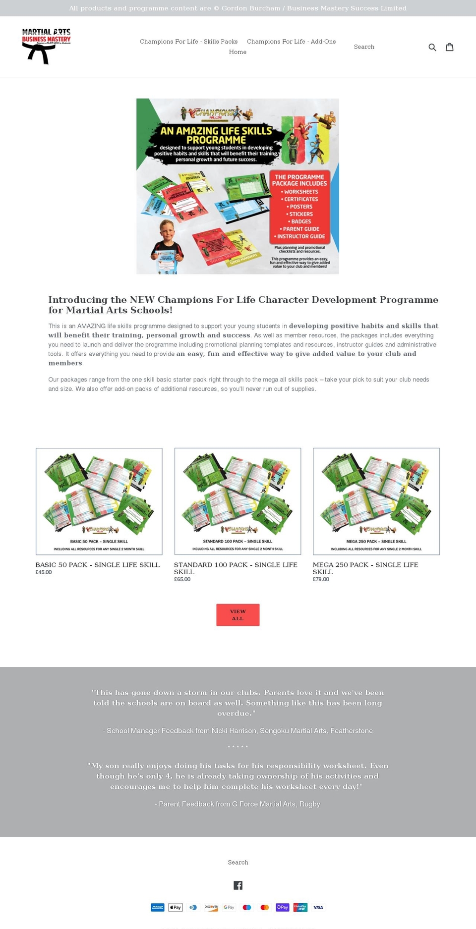 champions4lifeskills.com shopify website screenshot