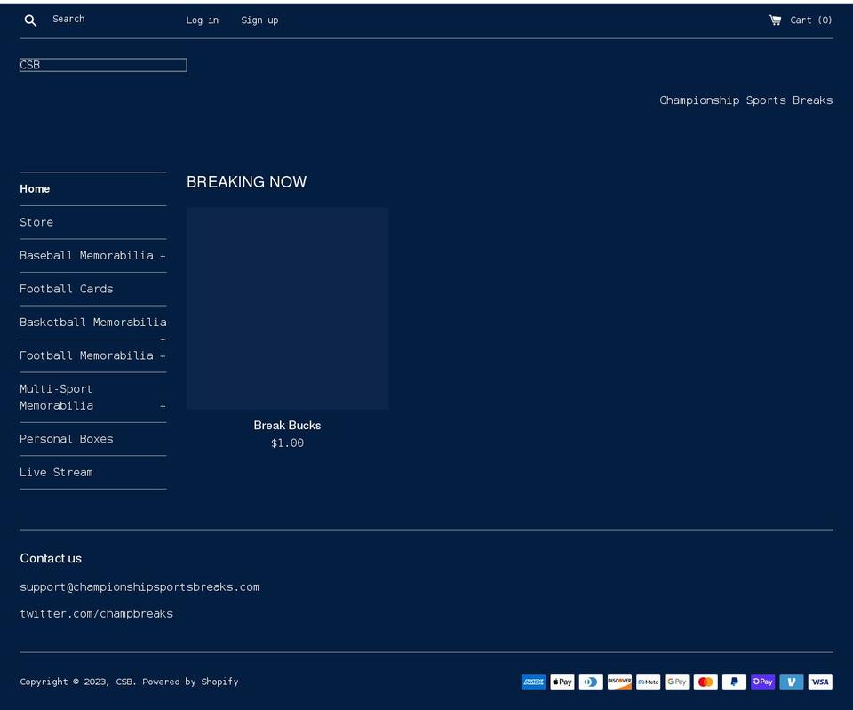 championshipsportsbreaks.com shopify website screenshot
