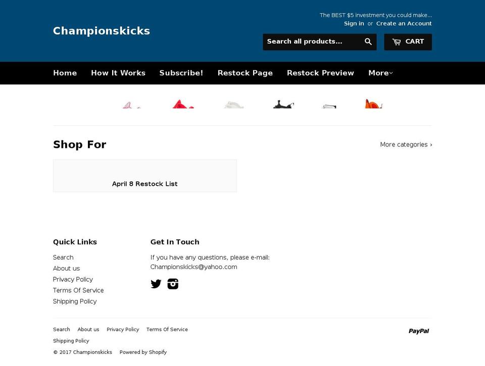 championskicks.com shopify website screenshot