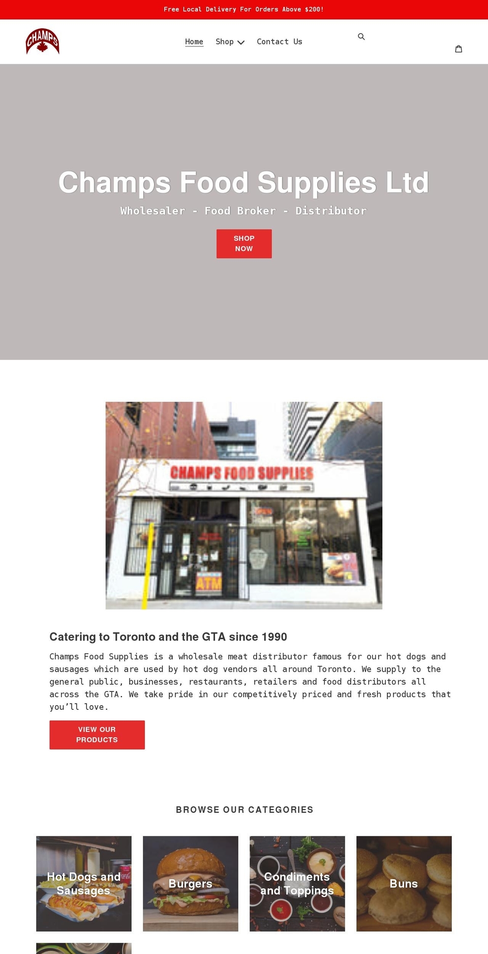 champsfoodsupplies.ca shopify website screenshot