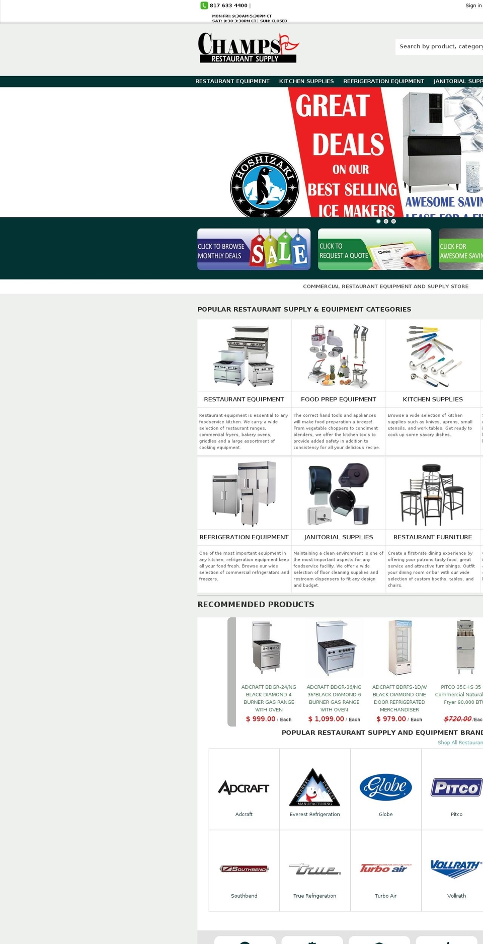 champsrestaurantsupply.com shopify website screenshot