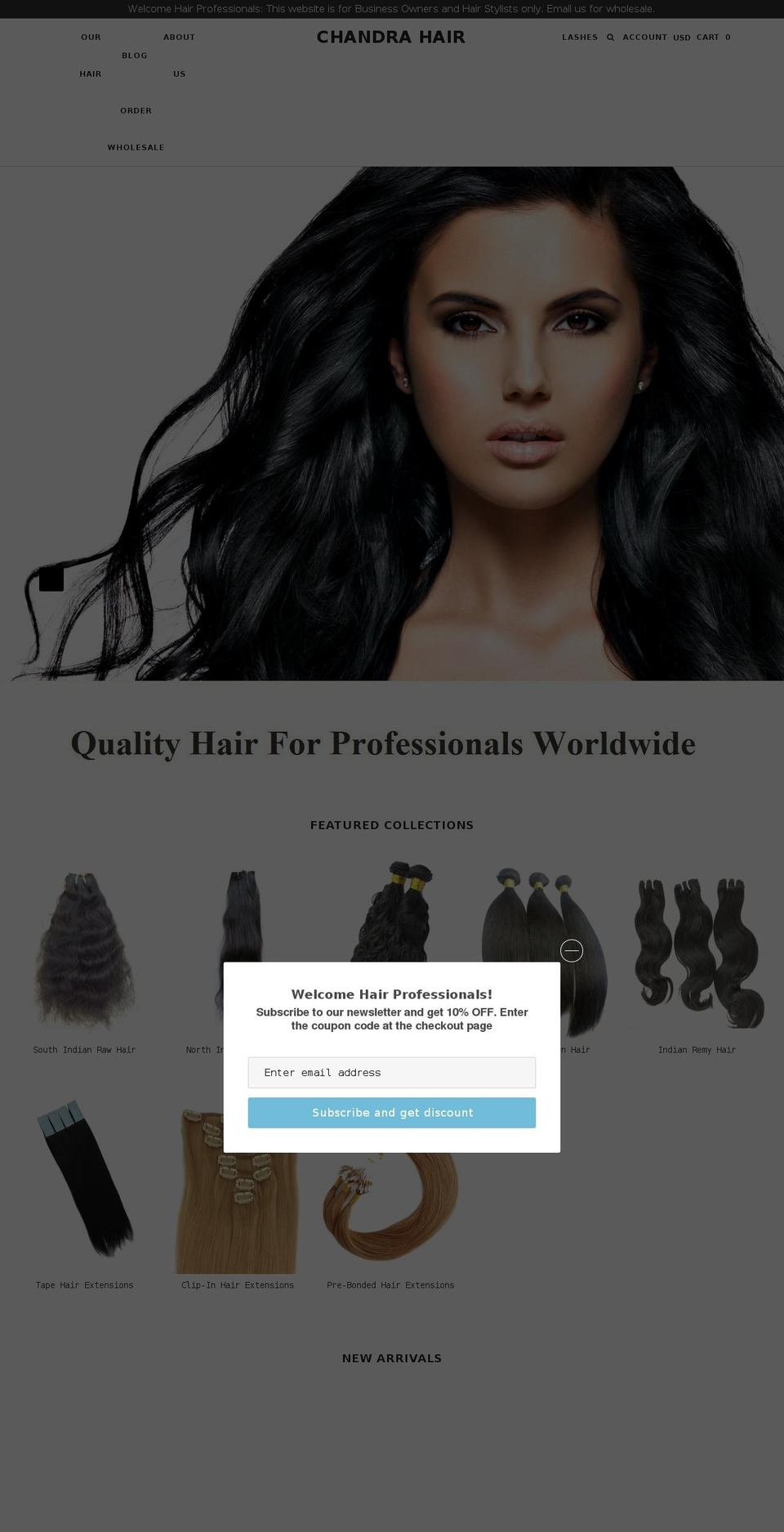 chandrahair.com shopify website screenshot