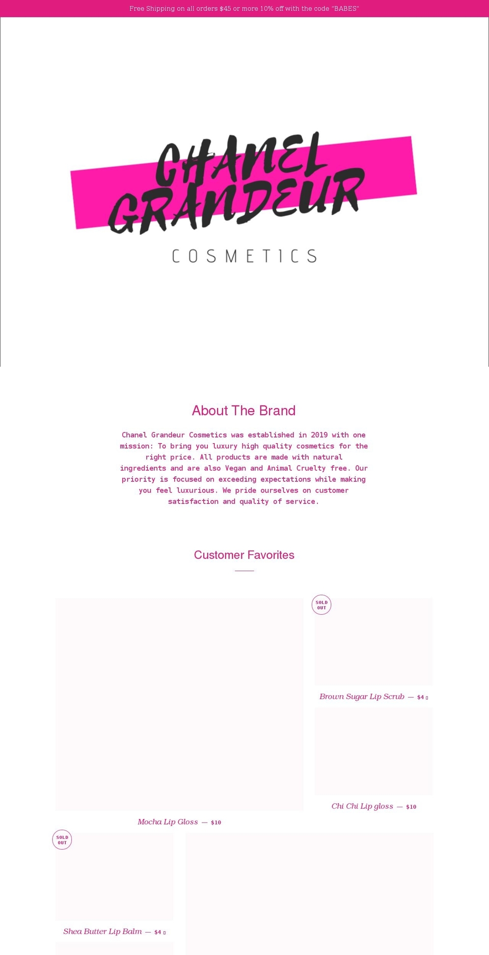 chanelgrandeurcosmetics.com shopify website screenshot