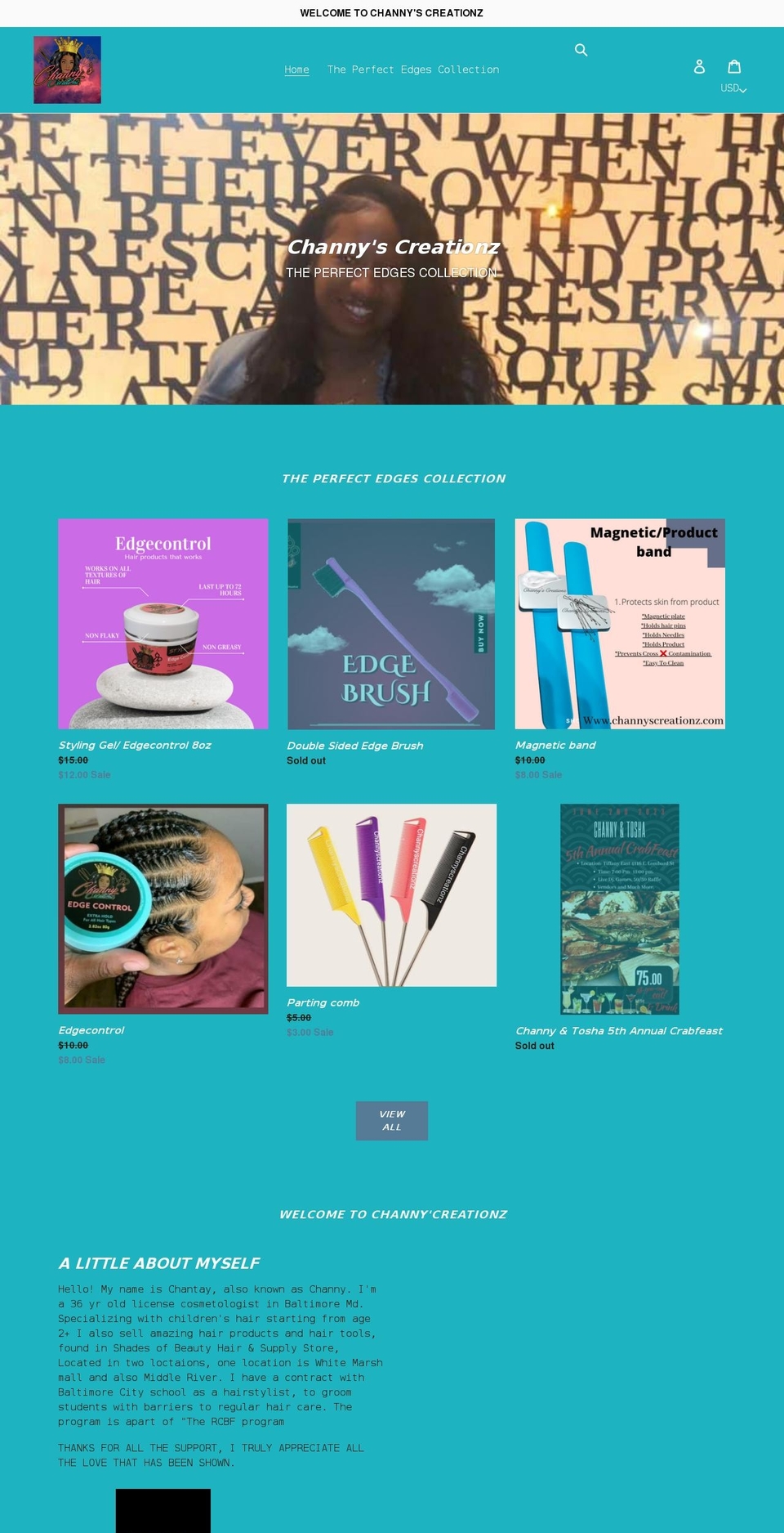 channyscreationz.com shopify website screenshot