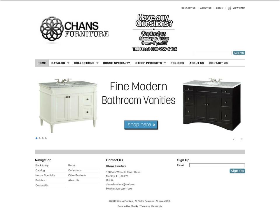 chansfurniture.com shopify website screenshot
