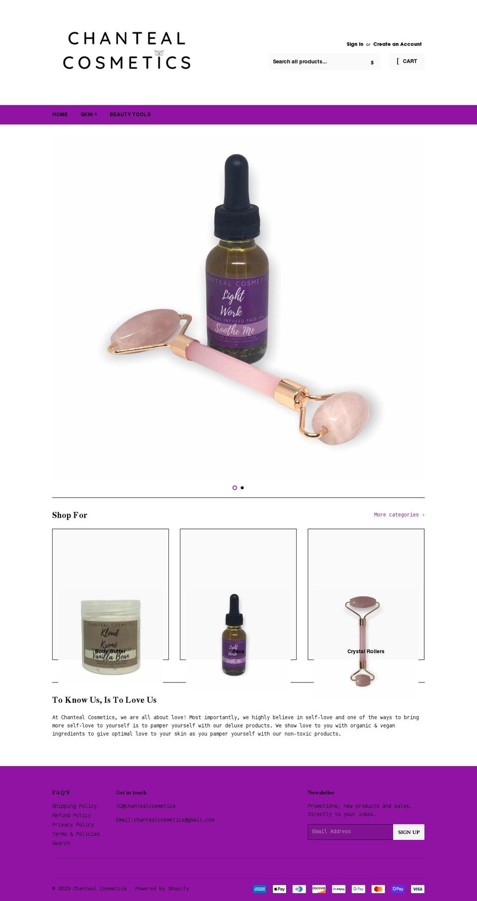 chantealcosmetics.com shopify website screenshot