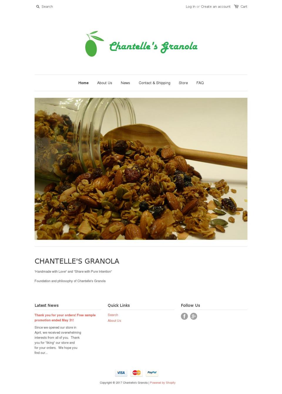 chantellesgranola.com shopify website screenshot