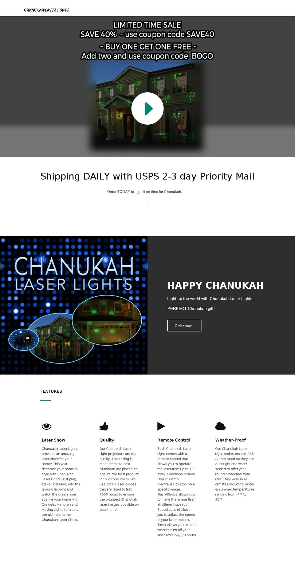 chanukahlaserlight.com shopify website screenshot