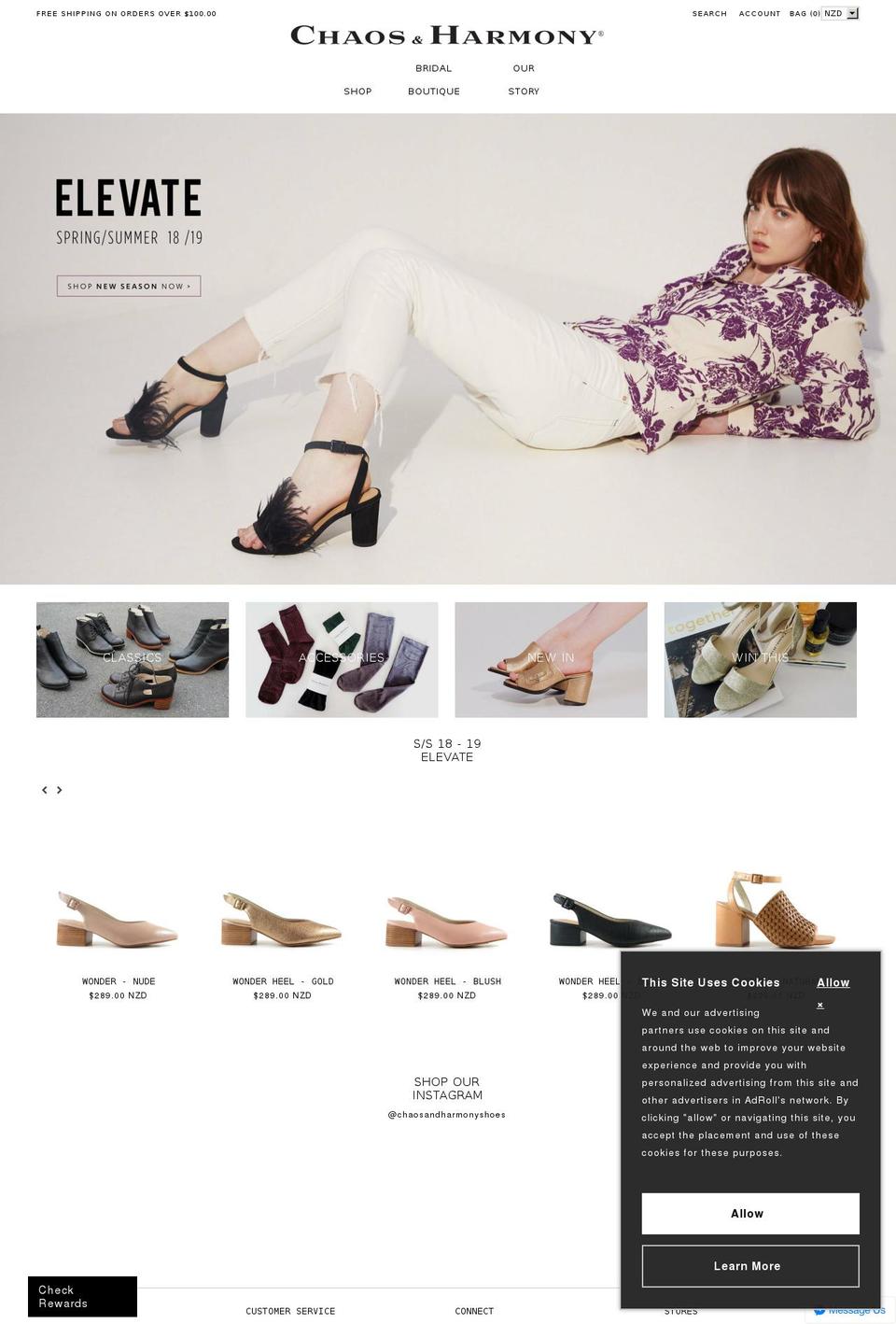 chaosandharmony.shoes shopify website screenshot