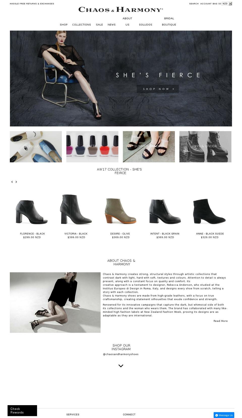 chaosandharmonyshoes.com shopify website screenshot