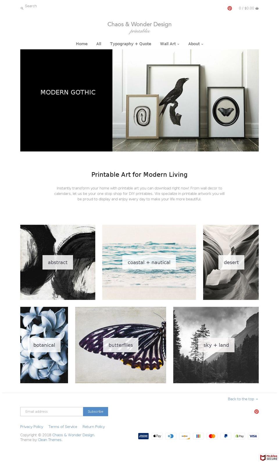 chaosandwonderdesign.com — Shopify storefront screenshot