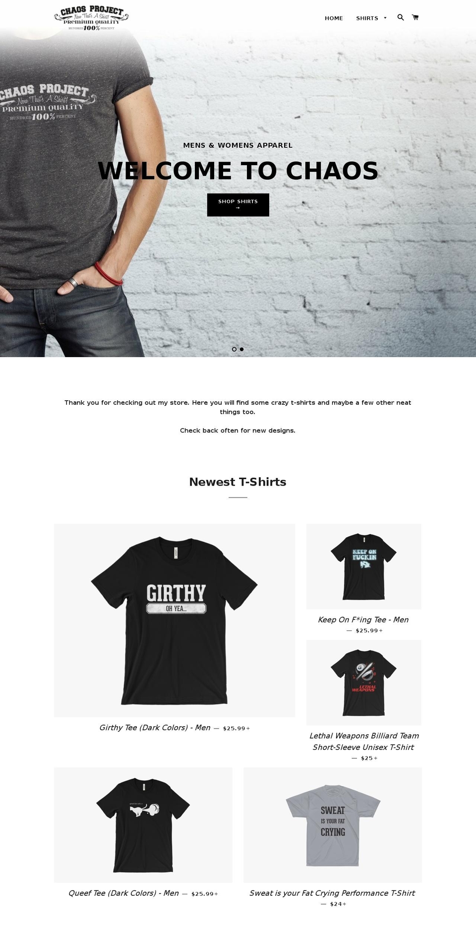 chaosprojectapparel.com — Shopify storefront screenshot