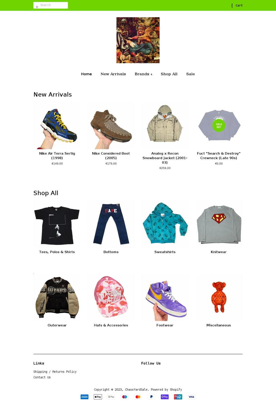 chaosyardsale.com shopify website screenshot