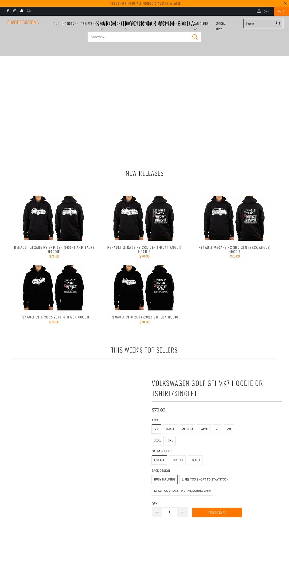 chaoticcustomssydney.com.au shopify website screenshot