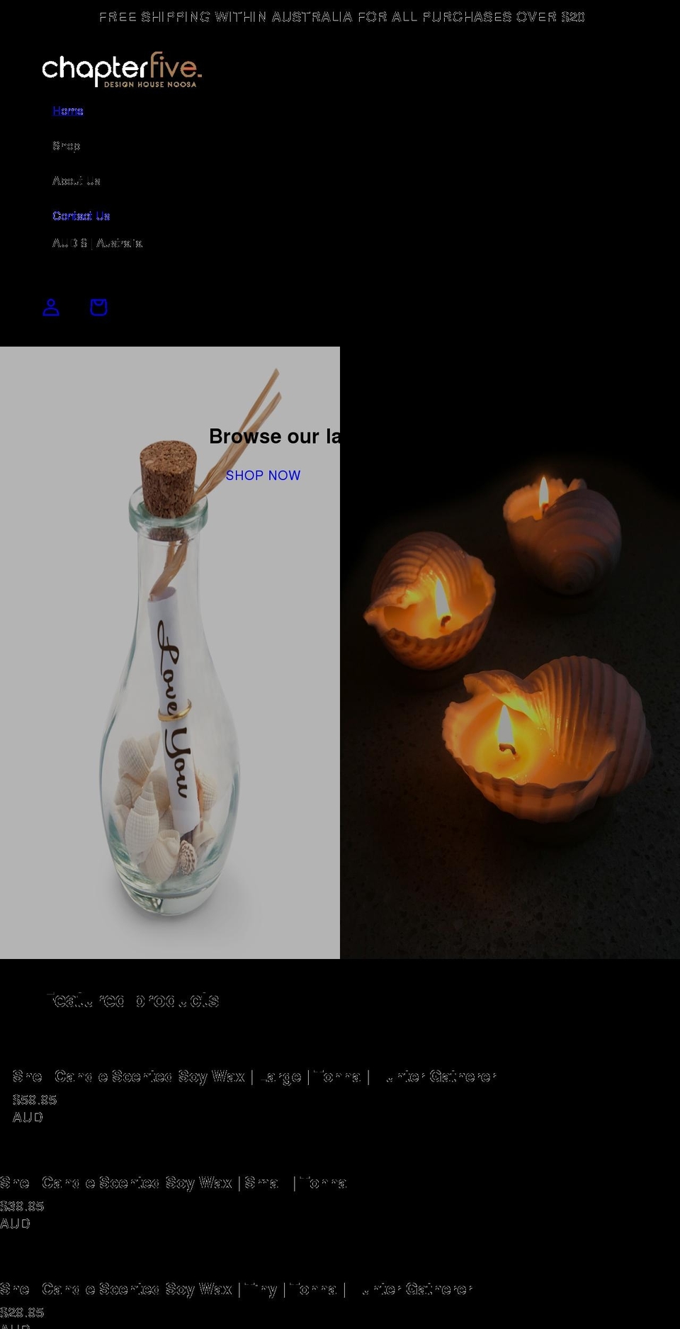 chapterfive.com.au shopify website screenshot