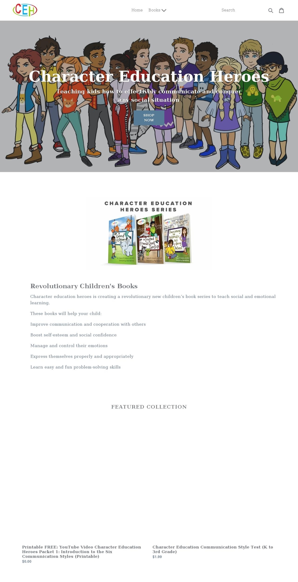 character-education-heroes.myshopify.com shopify website screenshot