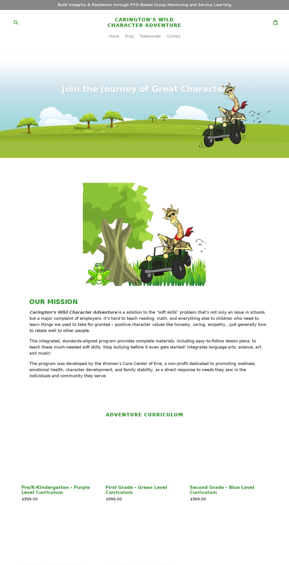 characteradventure.com — Shopify storefront screenshot